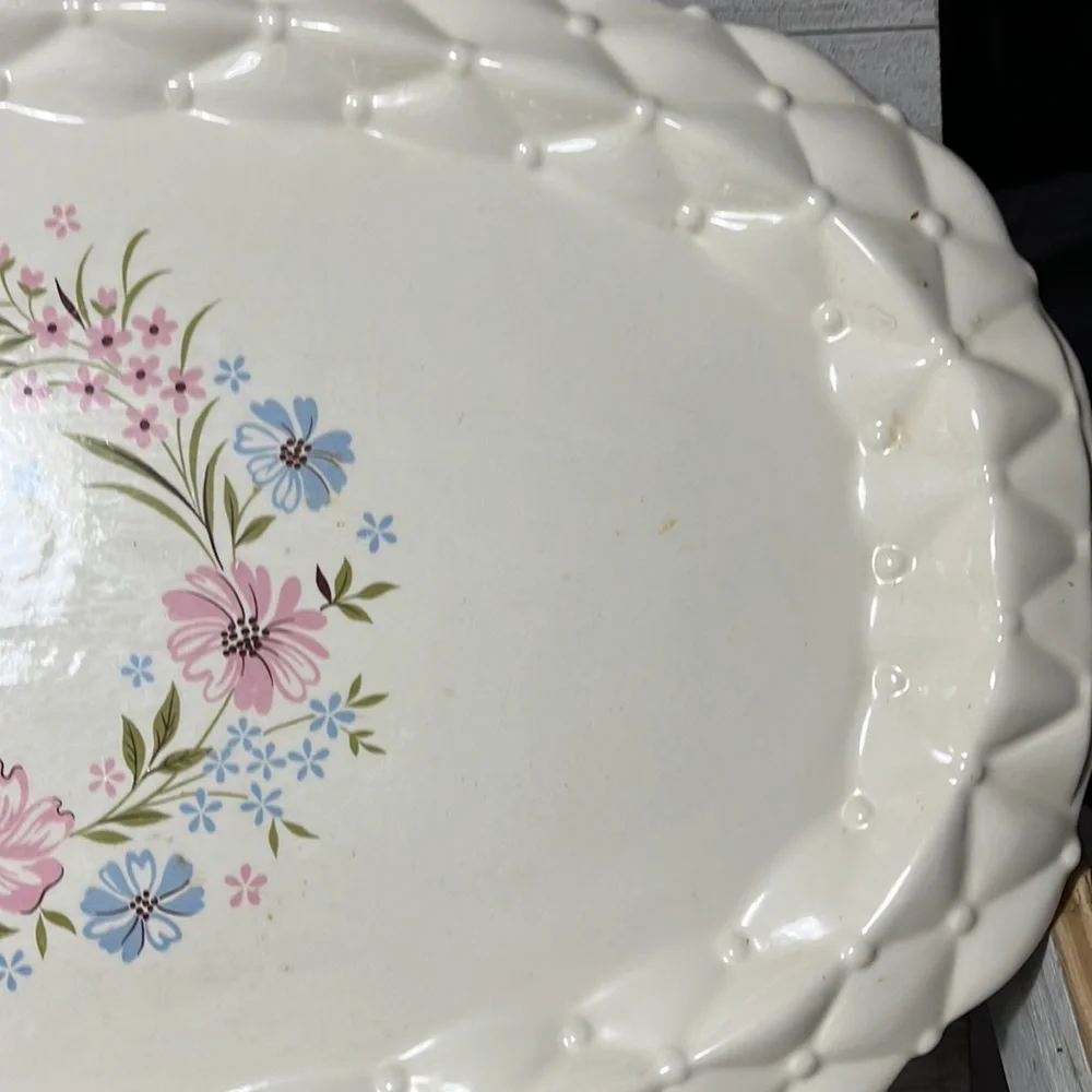 Vintage Ceramic Floral ￼Serving Platter Hand Crafted 15 inches